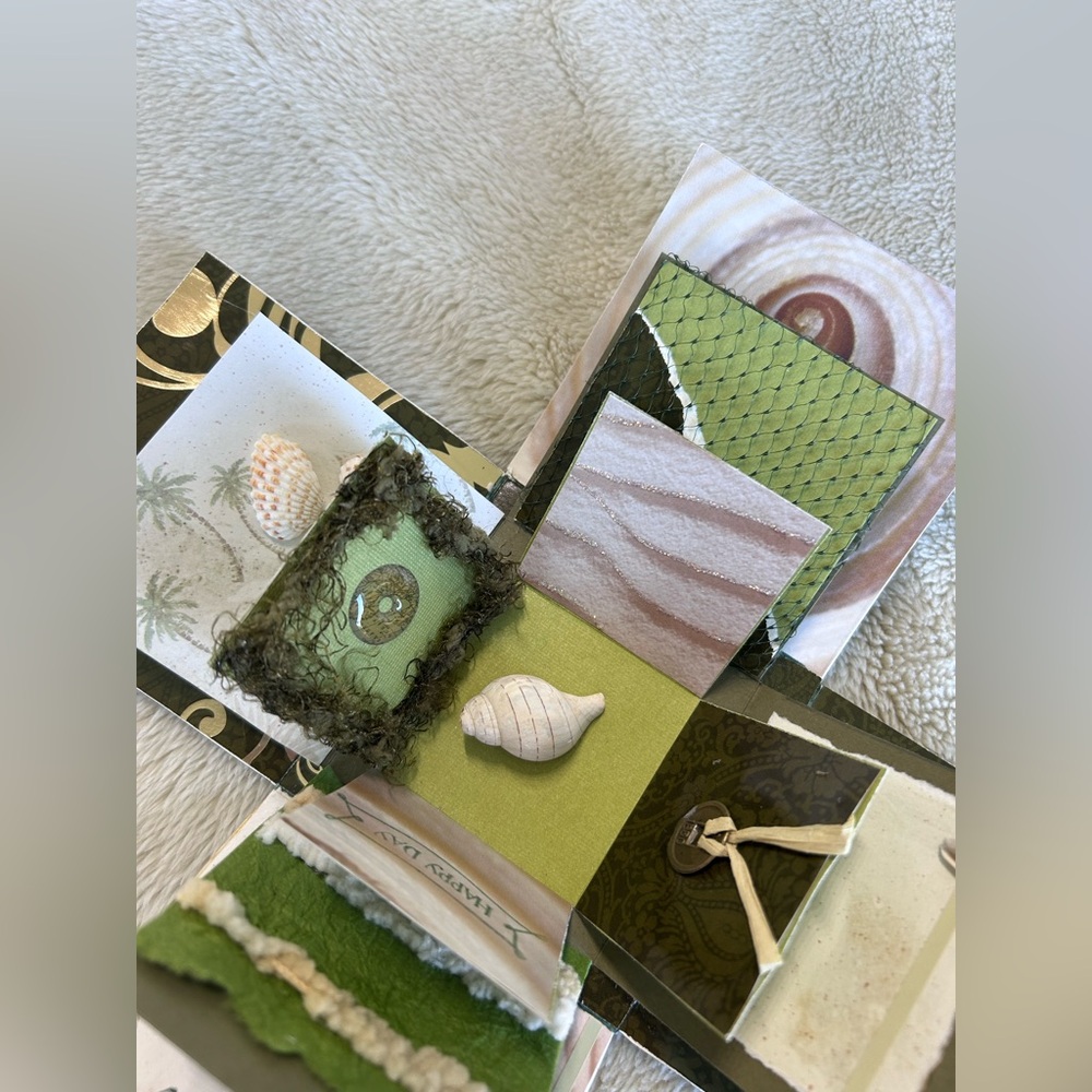 Handcrafted Green and Gold Explosion elegant seashore  Box birthday card